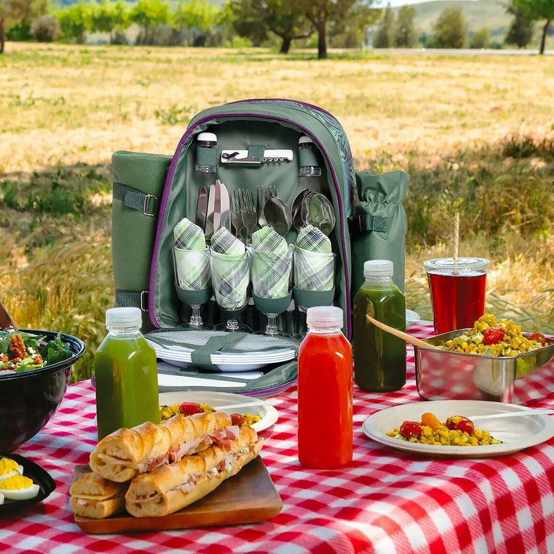 Picnic Backpack Set With Cutlery Kit Cooler Compartment Blanket For 4 Persons - The Best Commerce