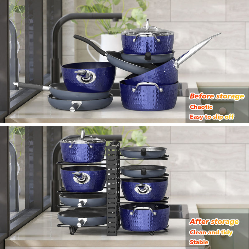 Pot And Pan Organizer, Pot Lid Holders & Pan Rack, Multiple DIY Methods, 8 Tier Pot Racks, Adjustable Kitchen Organization And Storage For Pots And Pans. - The Best Commerce