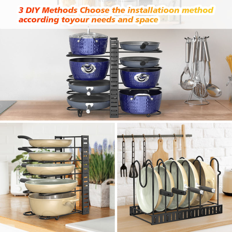 Pot And Pan Organizer, Pot Lid Holders & Pan Rack, Multiple DIY Methods, 8 Tier Pot Racks, Adjustable Kitchen Organization And Storage For Pots And Pans. - The Best Commerce