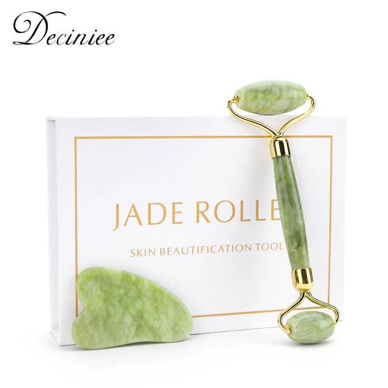 Natural Jade Facial Roller Gua Sha Set Scraping Board Green Jade Stone Eye Massage Face Lift Body Slim Thin Lift Skin Care Tools - The Best Commerce
