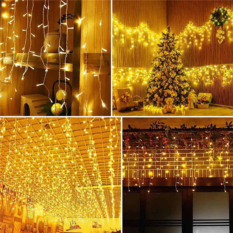 5M LED Curtain Icicle String Lights Christmas Garland Fairy Light Droop 0.4-0.6m Garden Street Eaves Outdoor Decorative Light - The Best Commerce