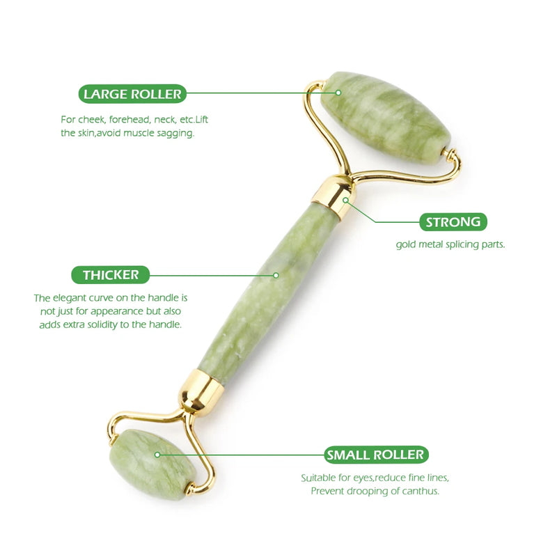 Natural Jade Facial Roller Gua Sha Set Scraping Board Green Jade Stone Eye Massage Face Lift Body Slim Thin Lift Skin Care Tools - The Best Commerce