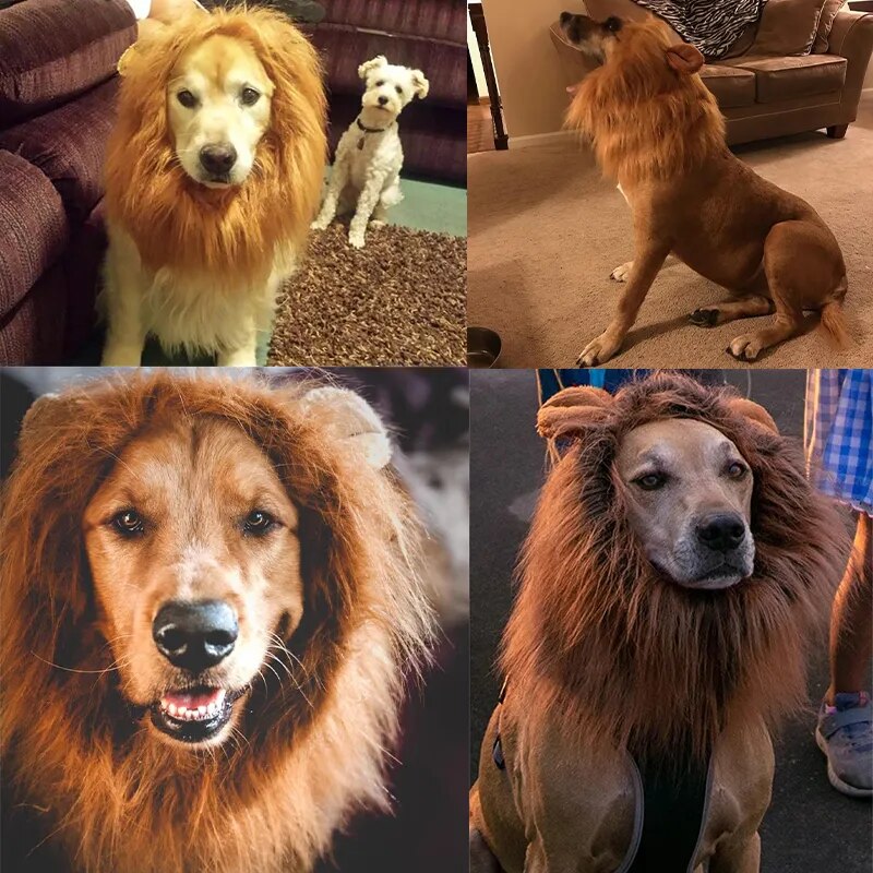 Lion Dog Wig Pet Cosplay Clothes Transfiguration Costume Winter Warm Pet Hair Wig for Large Dogs Holiday Party Dog Accessories - The Best Commerce