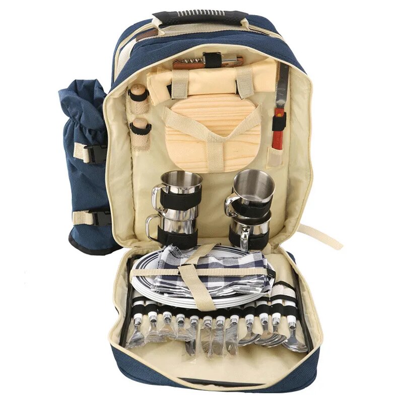 Portable 4 Persons Picnic Backpack Set Outdoor Camping Travel BBQ Picnic Bags Lunch Bag With Outdoor Camping Tableware Cup Set - The Best Commerce