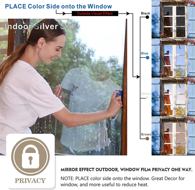 One Way Mirror Window Privacy Film Daytime Anti UV Sun Blocking Heat Control Reflective Window Tint for Home Office Living Room - The Best Commerce