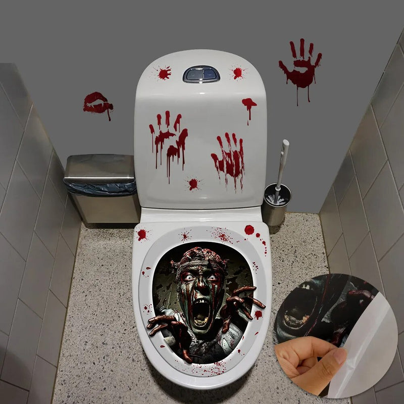 Halloween Skull Horror Toilet Seat Grabber Sticker Cover Spider Clown Blood Handprint Scary Horror Party Decoration Topper - The Best Commerce