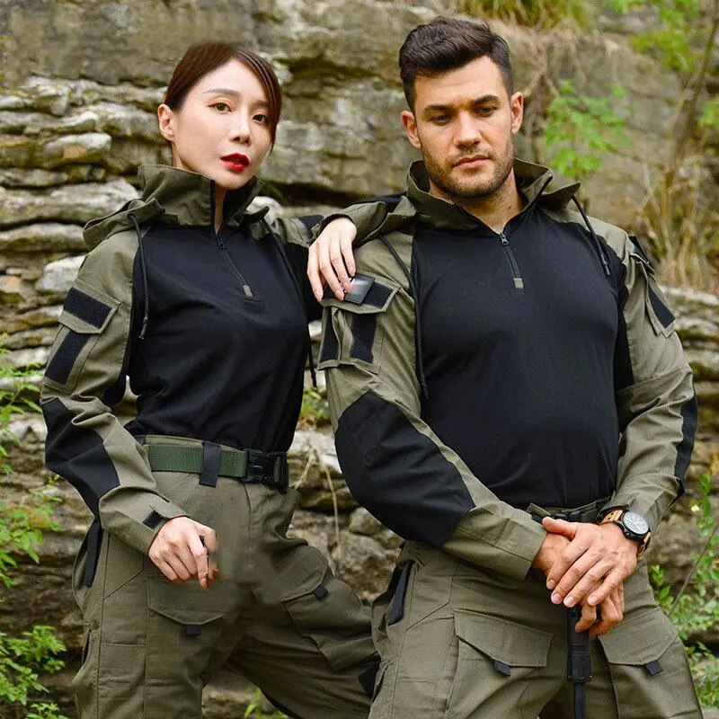 US Army Hooded Collar Shirt Tactics Military Combat T-Shirt Men Tactical Shirts Airsoft Paintball Camping Hunting Clothing - The Best Commerce