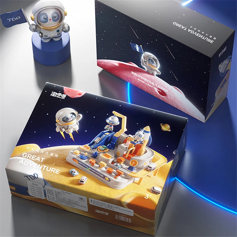 Space Theme Car Adventure Track Toys Racing Rail Car Children Educational Toys Brain Game Mechanical Interactive Train Toy Gifts