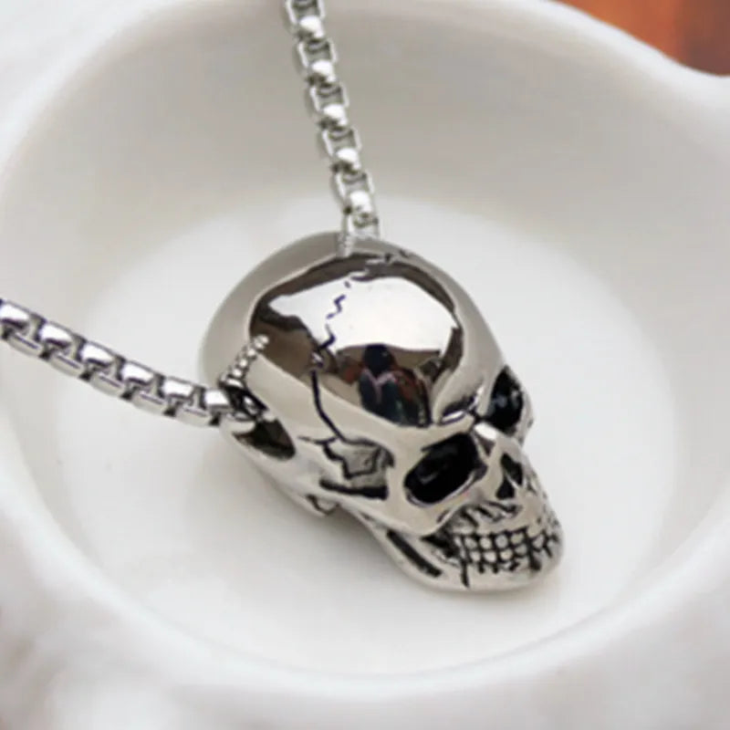 HNSP Goth Skull Pendant Chain Necklace For Men Male Halloween Gifts Skeleton Head Jewelry Accessory - The Best Commerce