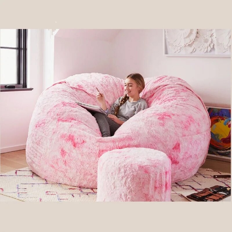 7FT 183cm Fur Giant Removable Washable Bean Bag Bed Cover Comfortable Living Room Furniture Lazy Sofa Coat Recline - The Best Commerce