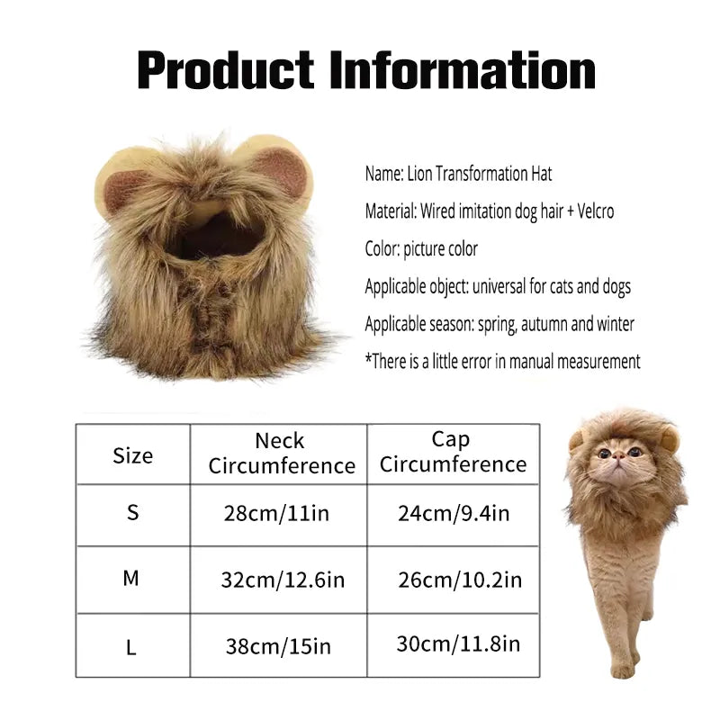 Cat Costume Cute Lion Mane Cat Wig Hat Cosplay Clothes Cap Dress Up Puppy Kitten Halloween Christmas Party Decoration Supplies - The Best Commerce