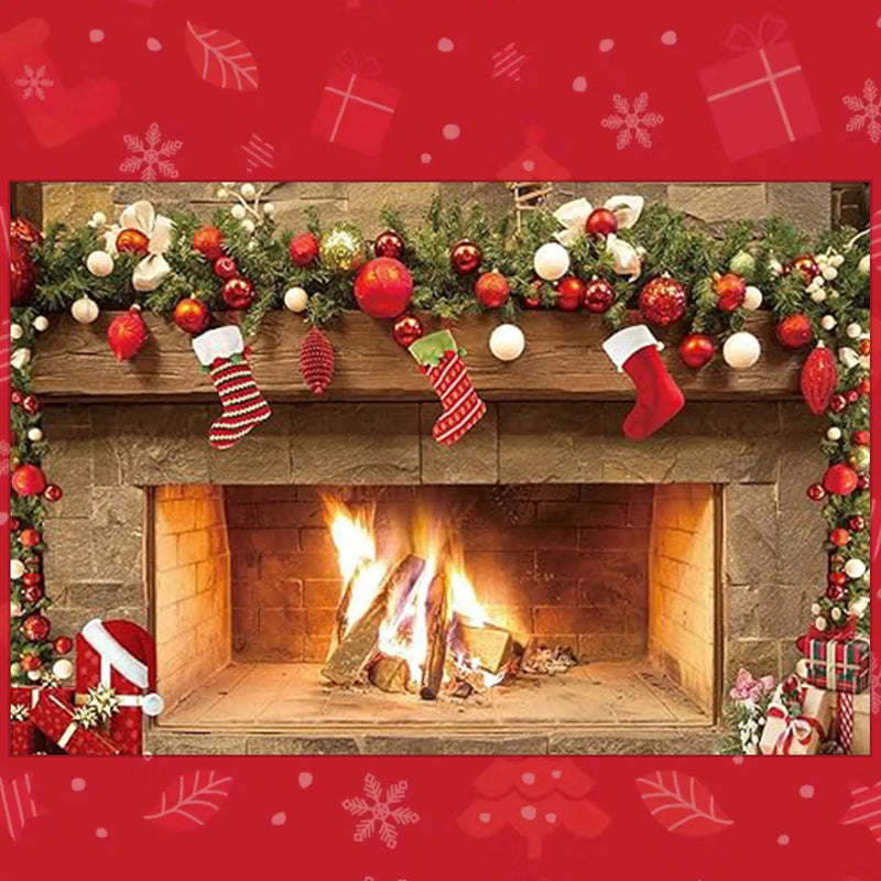 1PC - Christmas Decoration Christmas Fireplace Background Christmas Photo Background Christmas Banner Poster Background Cloth - The Best Commerce
