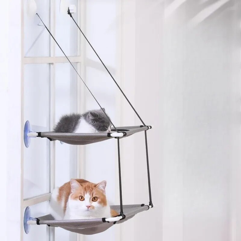 Cat Hammock Window Bed Kitten Sunny Seat Hanging Mount Beds Cat Sofa playing double-decker tunnels Suction Cup Wall Pet Hanging - The Best Commerce