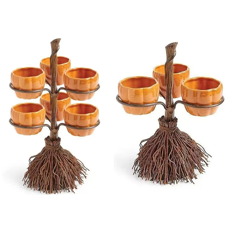 Halloween Broomstick Snack Bowl Stand Ornament, Ative Creative Party Props Art for Serving Snacks Salad Fruit Supplies Kitchen - The Best Commerce