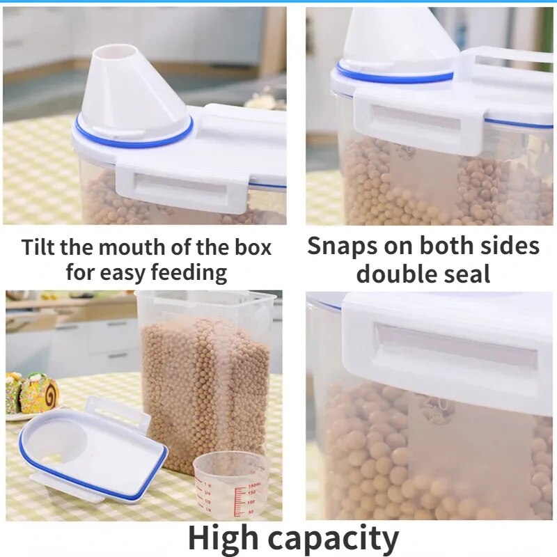 Dog Cat Food Pail Plastic Storage Tank with Measuring Cup Container Moistureproof Sealed Jar Pet Accessories Kitchen Storage Box - The Best Commerce