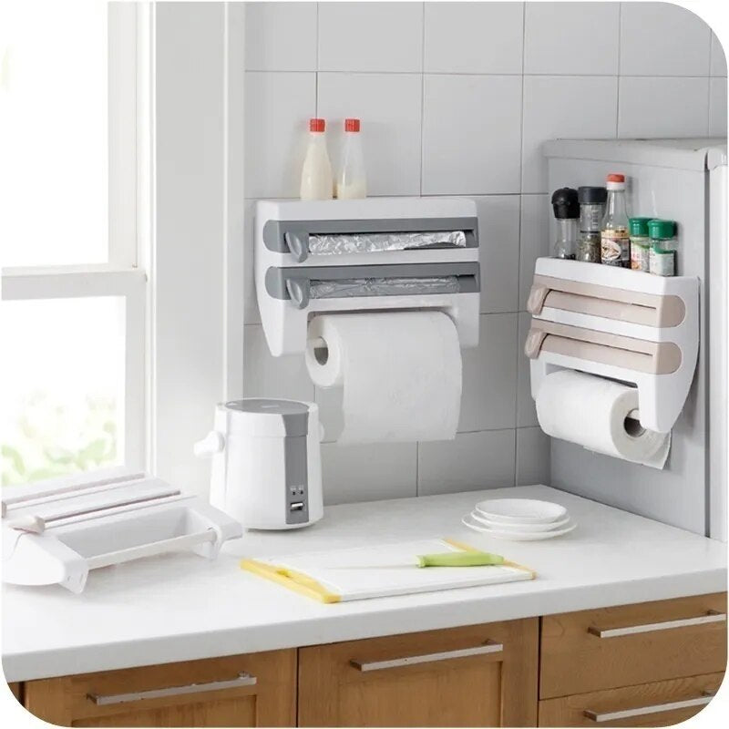 Plastic Refrigerator Cling Film Storage Rack Wrap Cutter Wall Hanging Paper Towel Holder Kitchen Organizer - The Best Commerce