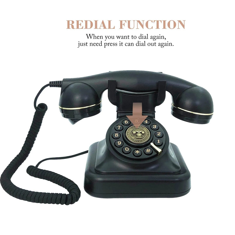 Corded Landline Phone for Home, Black Retro Phone Vintage Plastic Telephone Desktop Landline Telephone Fixed Antique Telephone - The Best Commerce