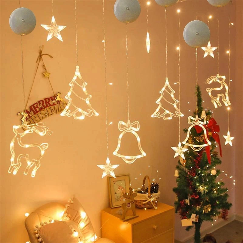 Christmas LED Light Snowflake Santa Hanging Sucker Lamp Window Ornaments Decoration for Home Xmas Navidad 2023 New Year Decor - The Best Commerce