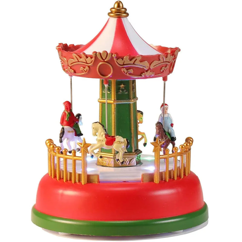 Illuminated Christmas Village Decoration Carnival Scene - Animated Carousel with Led Light Holiday Ornaments Gifts Music - The Best Commerce