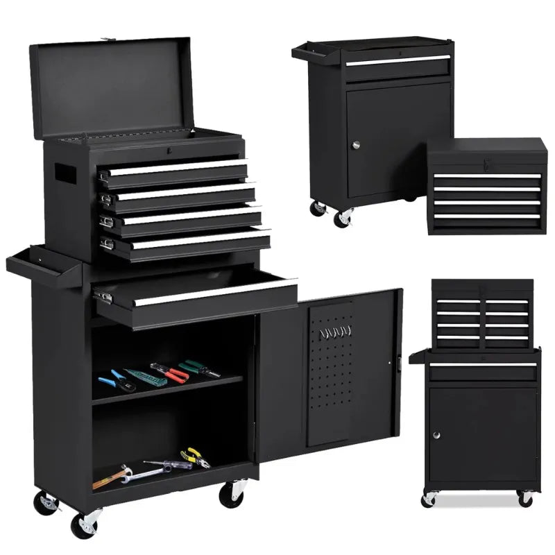 Tool Box, 5-Drawer Steel Tool Chest & Cabinet for Workshop Garage, Black - The Best Commerce