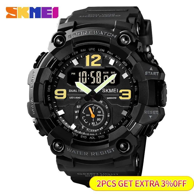 SKMEI Shockproof Digital Men Watch Dual Movement 3 Time Sport Wristwatch Mens Waterproof Electronic Watches montre homme 1637 - The Best Commerce