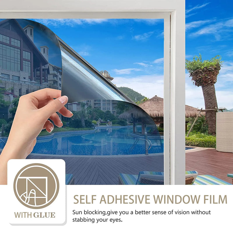 One Way Mirror Window Privacy Film Daytime Anti UV Sun Blocking Heat Control Reflective Window Tint for Home Office Living Room - The Best Commerce