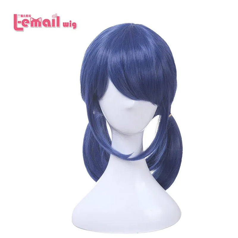 L-email wig Synthetic Hair Marinette Cosplay Wig Dark Blue Double Ponytails Straight Halloween Heat Resistant Women Wigs - The Best Commerce