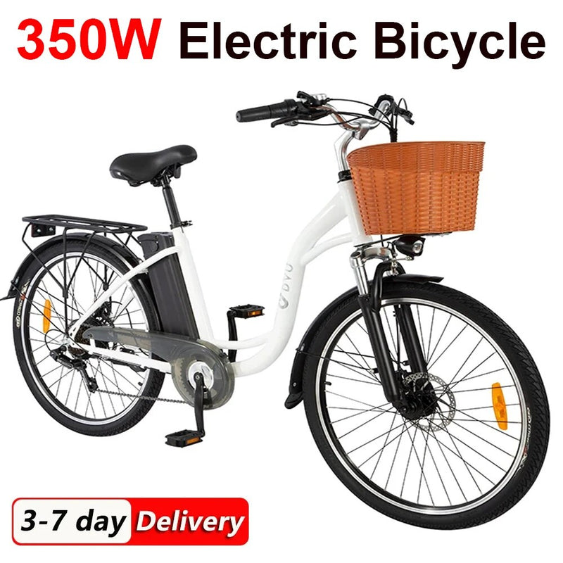 36V 350W EBike 26" 12.5Ah Smart Electric Bicycle 6 Speed Fashion City Urben E-Bike with Basket for Women Commuter Shopping - The Best Commerce