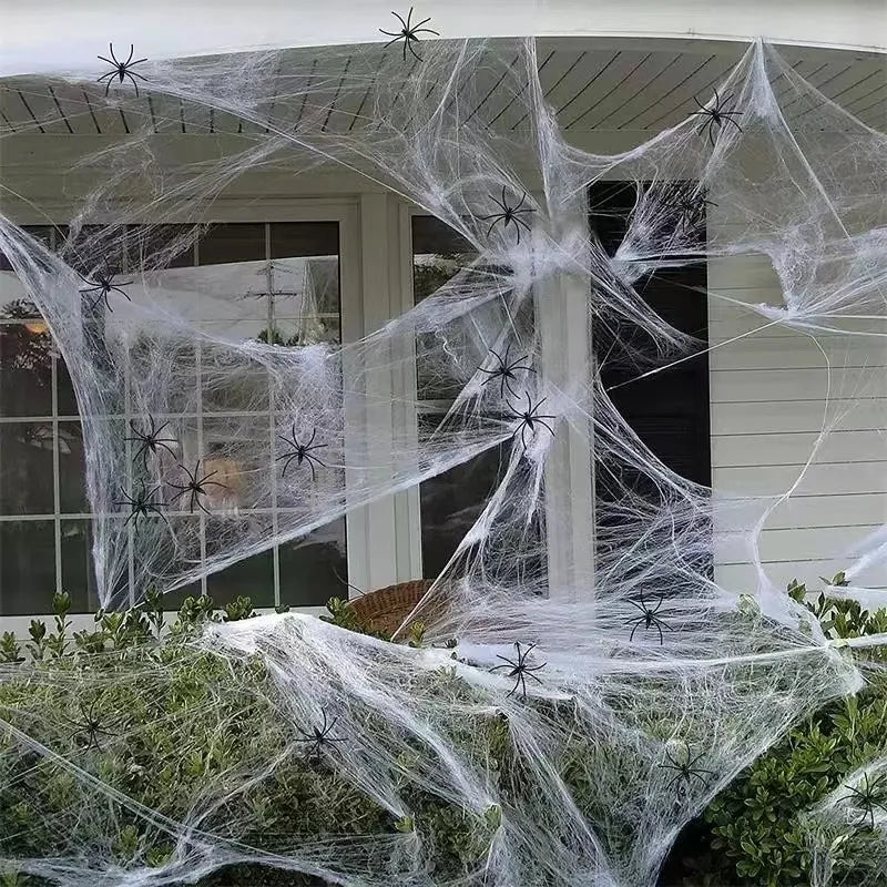 Halloween Costume Spider Webs with Fake Spiders Halloween Decorations Artificial Scary Party Scenes Decorate Scary House Props - The Best Commerce