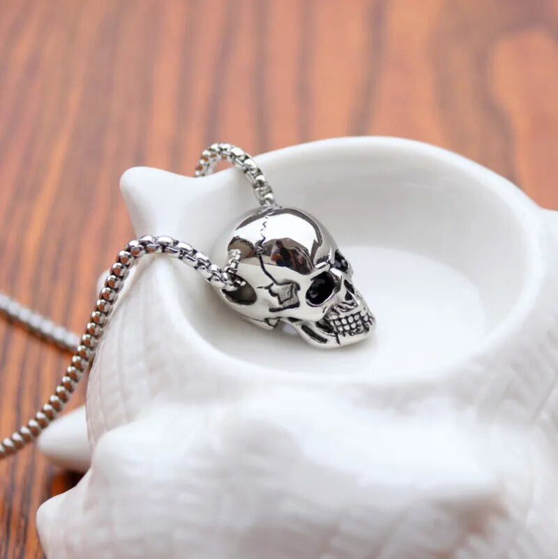 HNSP Goth Skull Pendant Chain Necklace For Men Male Halloween Gifts Skeleton Head Jewelry Accessory - The Best Commerce