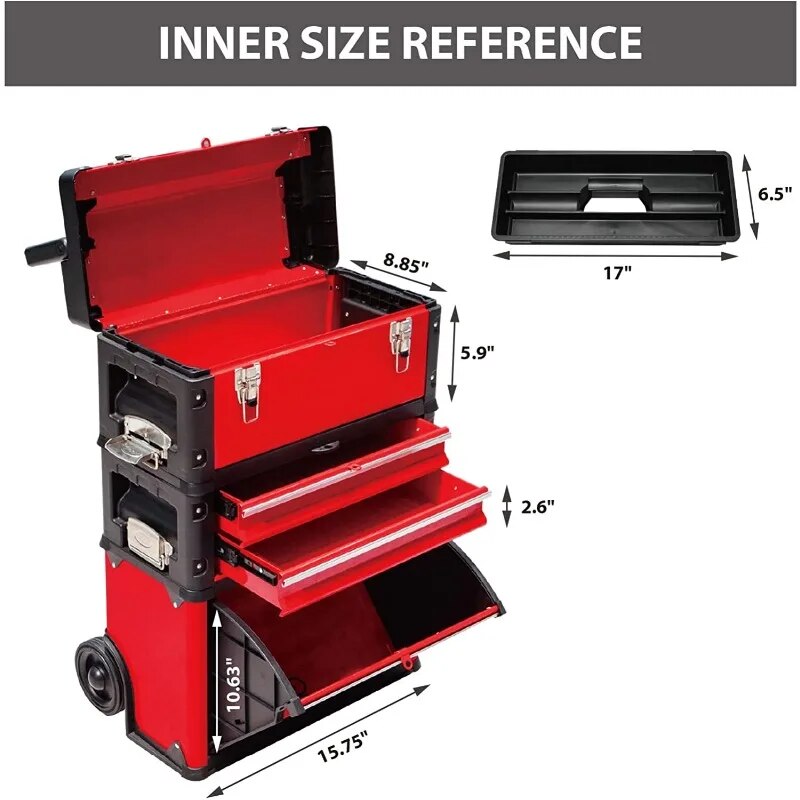 Big Red Portable Garage Red Tool Box with 3 Drawers box - The Best Commerce