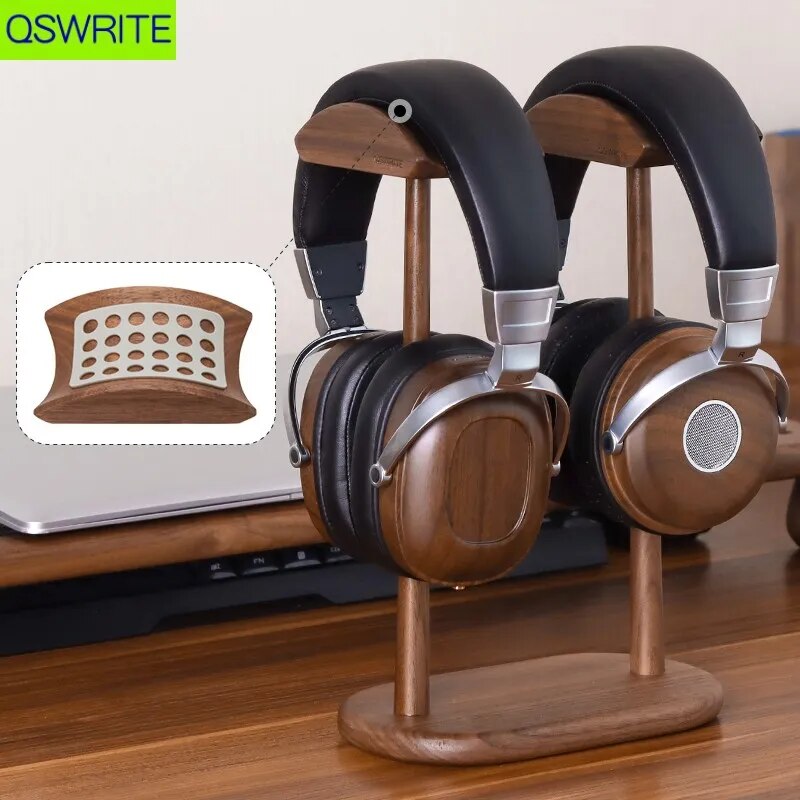 Dual headphone holder Walnut wood headphone holder Minimalist style headphone hanger Solid wood headphone storage rack - The Best Commerce