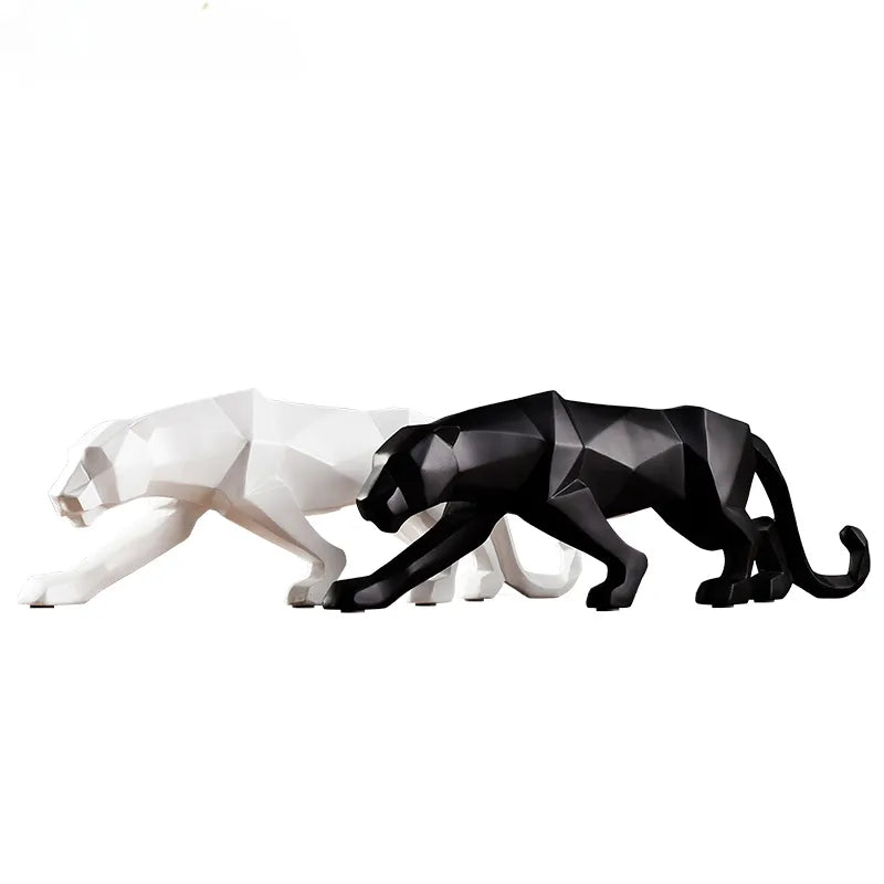 Panther Statue Animal Figurine Abstract Geometric Style Resin Leopard Sculpture Home Office Desktop Decoration Crafts - The Best Commerce