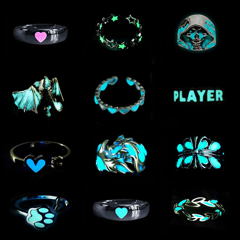Adjustable Gothic Punk Noctilucent Dragon Rings Vintage Luminous Glow In the Dark Pterosaur Ring for Men Women Halloween Party - The Best Commerce