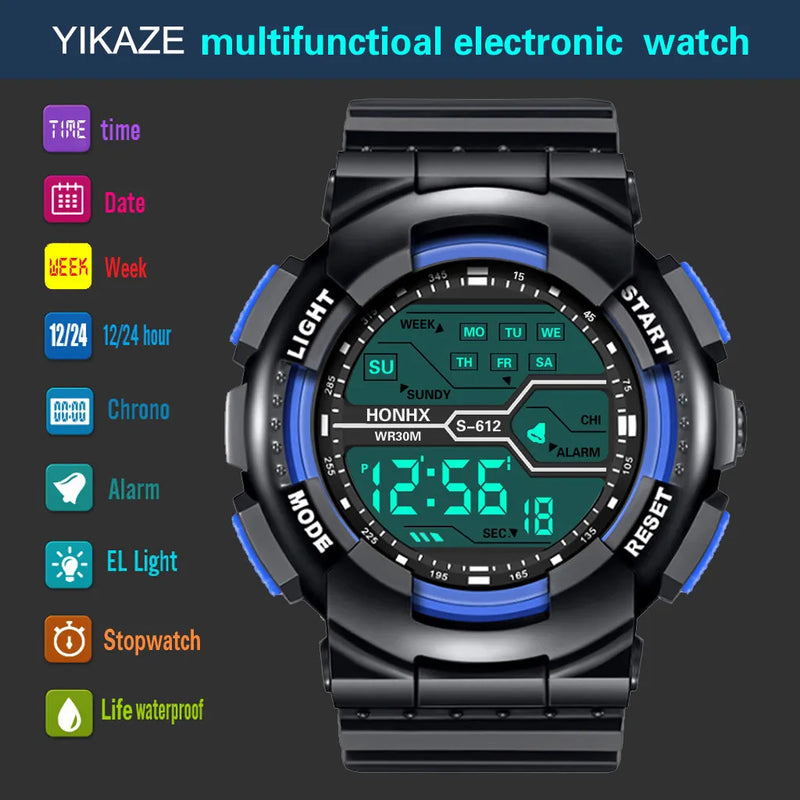 YIKAZE Multifunction Men's Sports Watch LED Digital Watch Big Dial Waterproof Luminous Men Sport Watch Electronic Watches - The Best Commerce