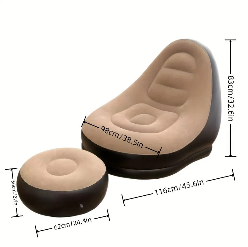 Sofa + Footstool Flocking Sofa Inflatable Recliner, Outdoor Travel Camping Picnic Office Lunch Recliner Sofa Folding Recliner - The Best Commerce