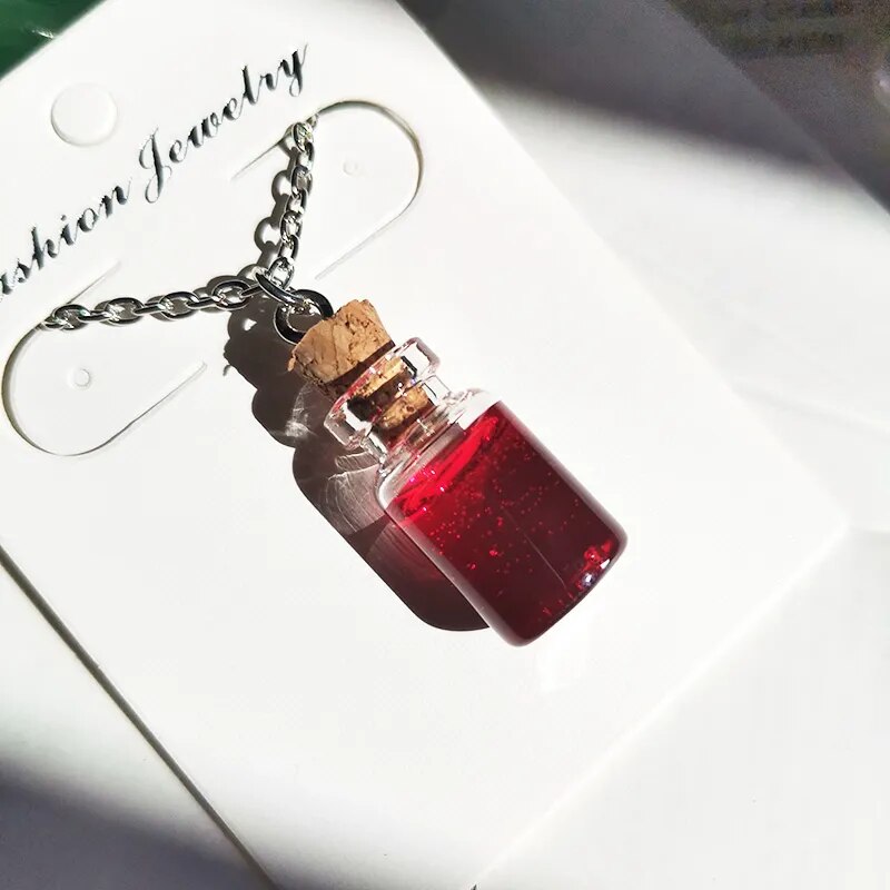 Vampire Tooth Shape Glass Fang Potion Blood Bottle Pendant Necklace, Fake Blood Bottle Gothic Dracula Jewelry, Halloween - The Best Commerce