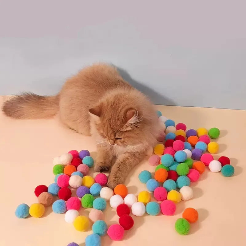 Interactive Launch Training Cat Toys Creative Kittens Mini Pompoms Games Stretch Plush Ball Toys Cat Supplies Pet Accessories - The Best Commerce