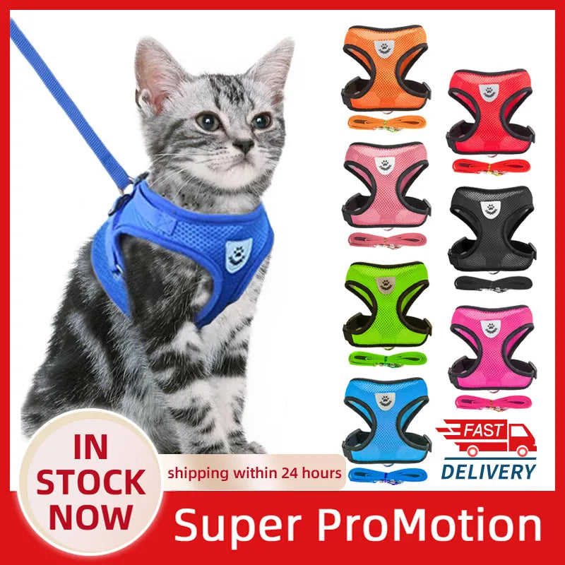 Cat Harness Vest Walking Lead Leash For Puppy Dogs Collar Polyester Adjustable Mesh Dog Harness For Small Medium Pet Accessories - The Best Commerce