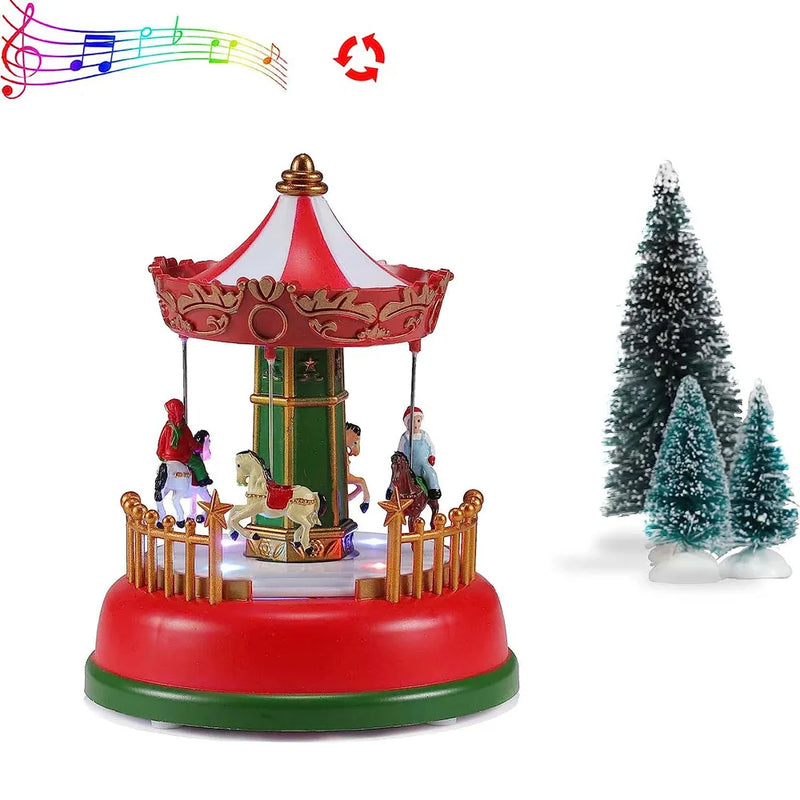 Illuminated Christmas Village Decoration Carnival Scene - Animated Carousel with Led Light Holiday Ornaments Gifts Music - The Best Commerce