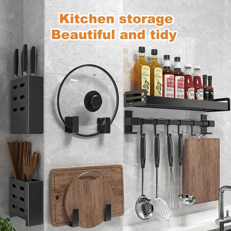 Kitchen Wall-mounted Spice Racks Multifunctional Storage Rack Punch-free Knife Holder Spoon Hanging Rack for Spice Organizer - The Best Commerce