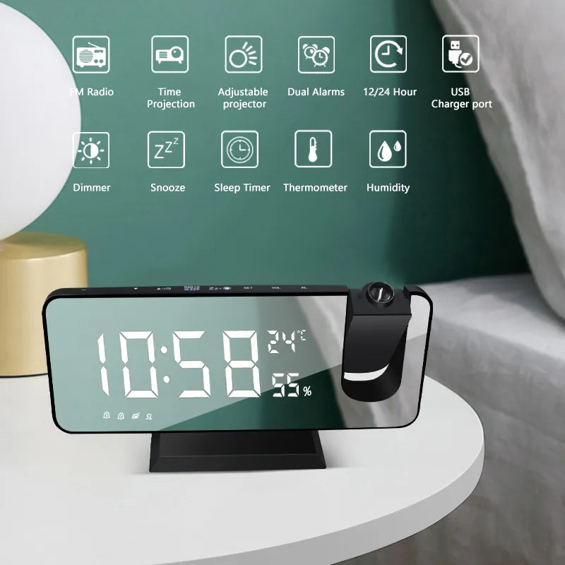 LED Digital Alarm Clock Table Watch Electronic Desktop Clocks USB Wake Up FM Radio Time Projector Snooze Function 2 Alarm - The Best Commerce