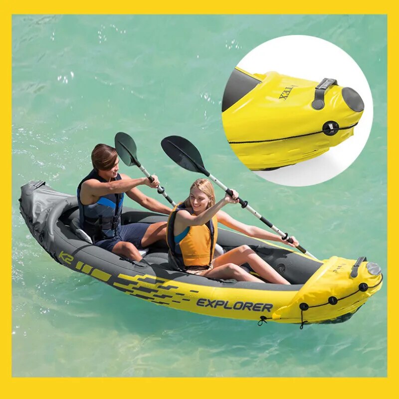 AddFun Outdoor INTEX Inflatable Boat Summer Double Rubber Boat Rafting Double Charge Water Sports Boat Kayak Fishing Portable - The Best Commerce