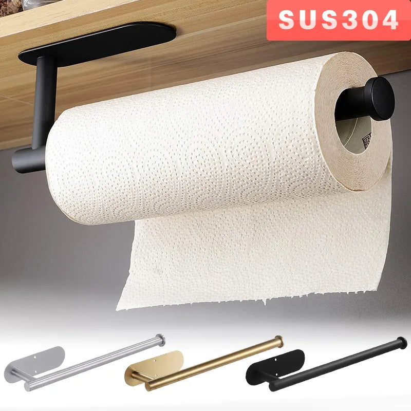 Stainless Steel Paper Towel Holder Adhesive Toilet Roll Paper Holder No Hole Punch Kitchen Bathroom Toilet Lengthen Storage Rack - The Best Commerce