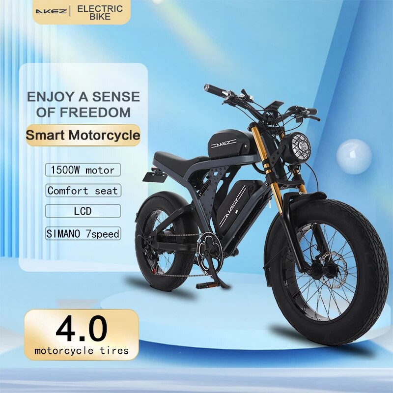 AKEZ Electric Bike, 48V 1500W 41AH, Hydraulic Oil Brake, Vintage Fat Off-road Tire, Full Suspension Bicycles, US Warehouse - The Best Commerce