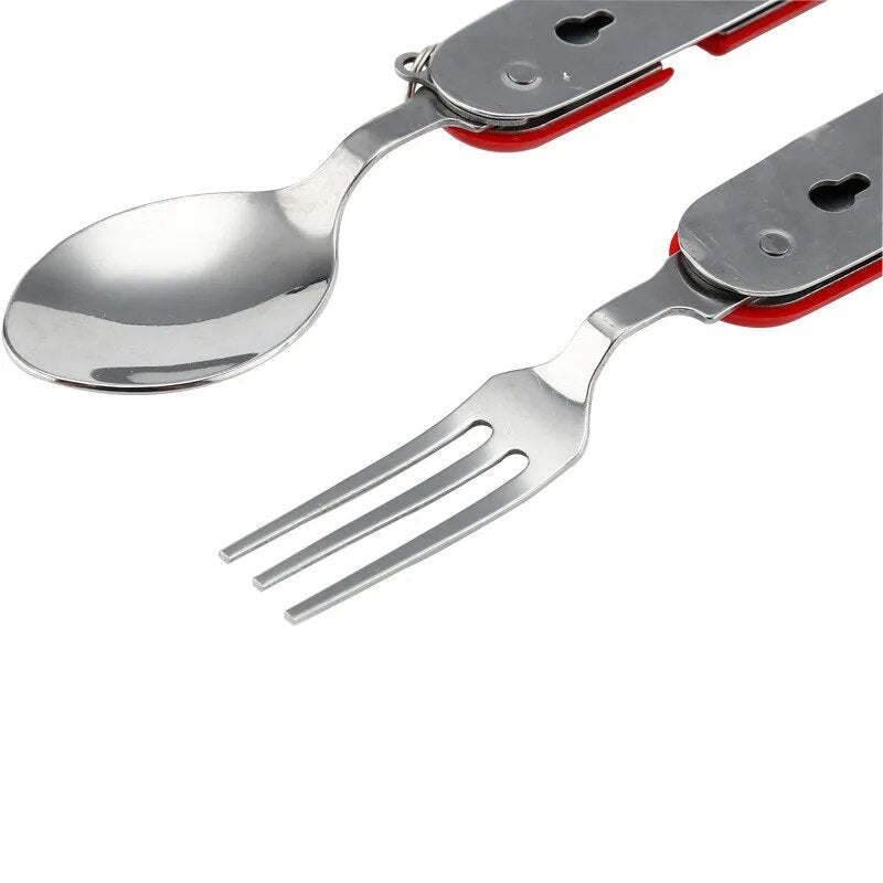 New Multifunctional Outdoor Tableware Stainless Steel Foldable Fork Spoon Knife Picnic Camping Hiking Travelling Dinnerware - The Best Commerce