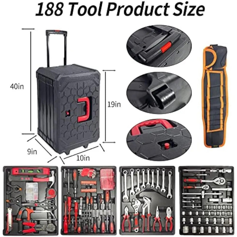 Rolling Master Tool Set: 188-Piece Toolbox Kit - The Best Commerce