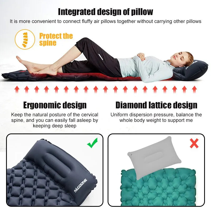 Outdoor Camping Inflatable Mattress Sleeping Pad With Pillows Ultralight Air Mat Built In Inflator Pump Hiking - The Best Commerce