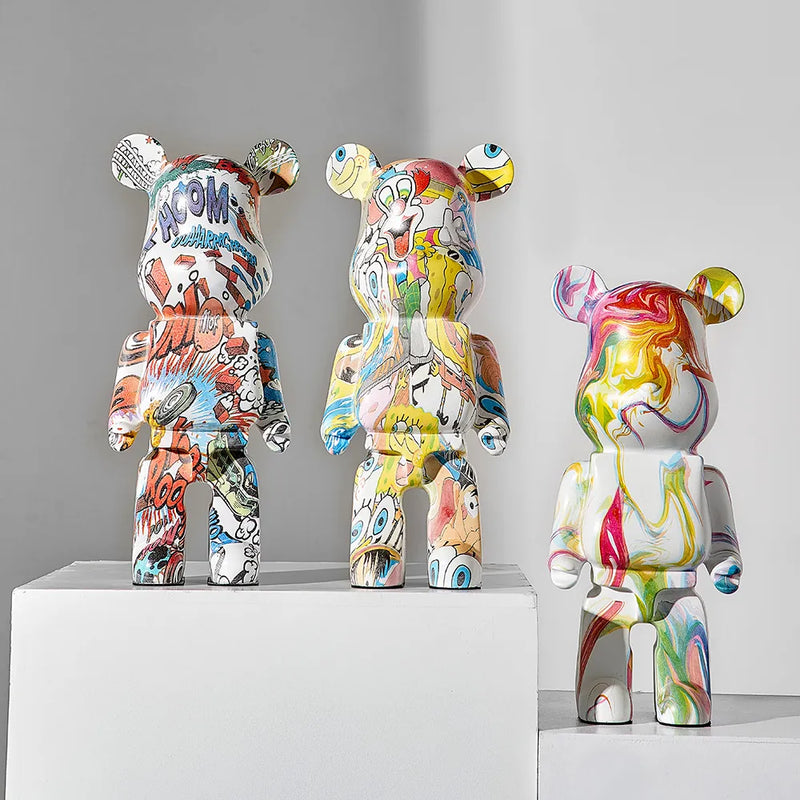Artistic Colorful Graffiti Bear Statues and Sculptures Nordic Home Living Room Decor Figurines for Interior Desk Accessories Toy - The Best Commerce