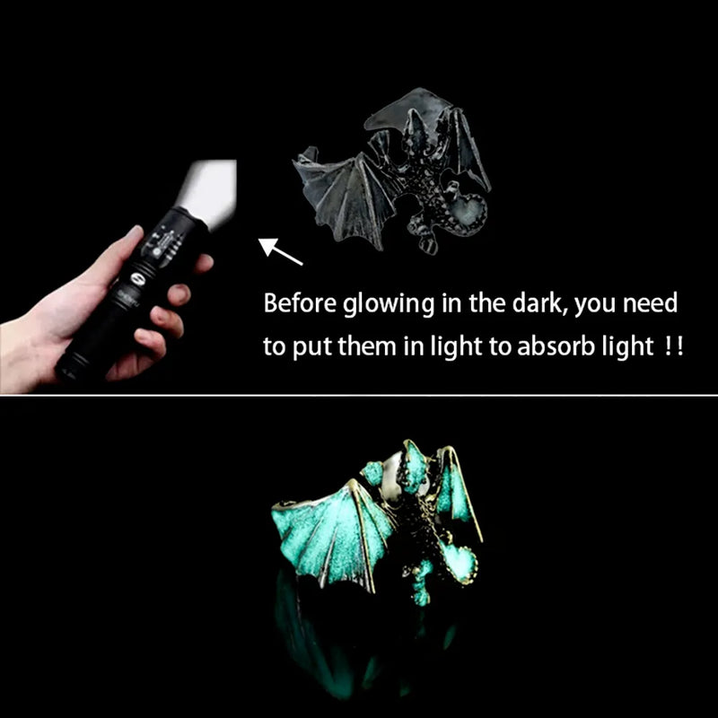Adjustable Gothic Punk Noctilucent Dragon Rings Vintage Luminous Glow In the Dark Pterosaur Ring for Men Women Halloween Party - The Best Commerce